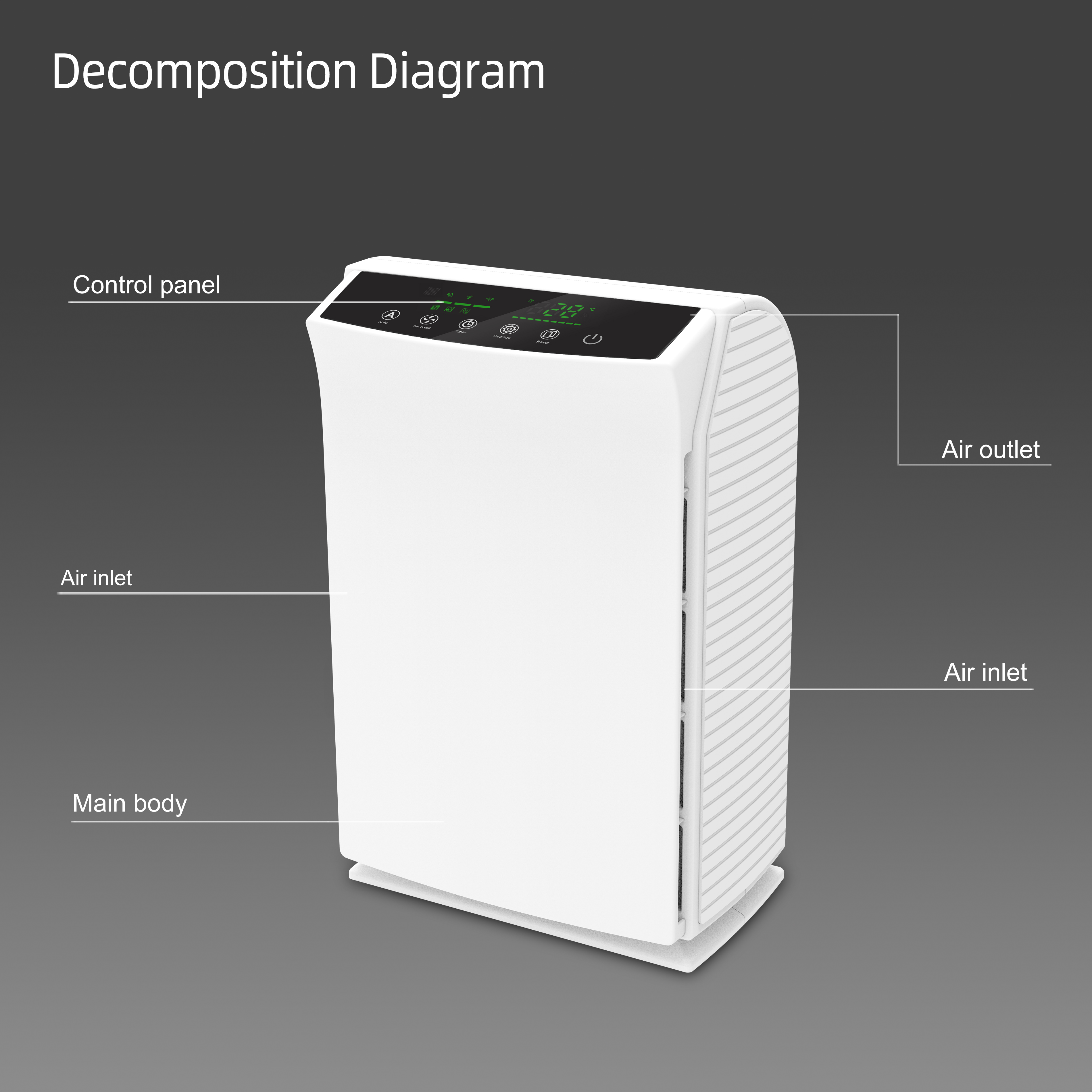 높은 CADR 경량 Wi-Fi H13 HEPA 상업용 공기 청정기